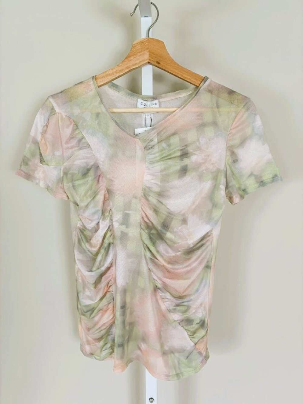 NWT Collina Strada Mesh Floral Ruched Tee - Large
